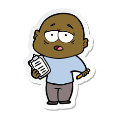 sticker of a cartoon tired bald man