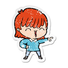 distressed sticker of a cartoon woman