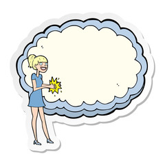 sticker of a woman with text space cloud
