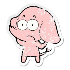 distressed sticker of a cartoon unsure elephant