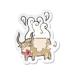 retro distressed sticker of a cartoon bull