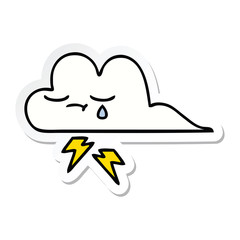 sticker of a cute cartoon thunder cloud