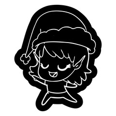 carton happy elf girl dancing wearing santa hat