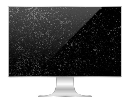 Dirty Dust On The Computer Black Screen, Mock Up Of Dirty Dust Full Screen Desktop Empty Isolated On White Background, Dust On Flat Monitor Black Screen Slim, Dust Dirty Pc Display Digital Wide Screen