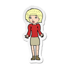 sticker of a cartoon woman shrugging shoulders