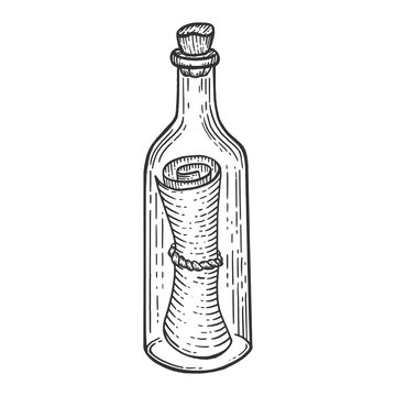 Message in bottle sketch engraving vector illustration. Scratch board style imitation. Hand drawn image.