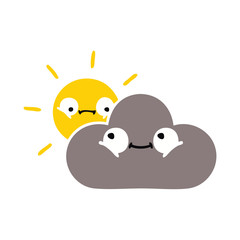 flat color retro cartoon storm cloud and sun
