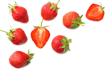 Fototapeta na wymiar Strawberry and slices isolated on white background. Healthy food. top view