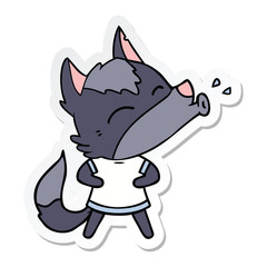 sticker of a howling wolf cartoon