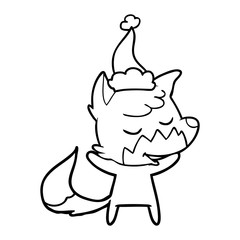 friendly line drawing of a fox wearing santa hat