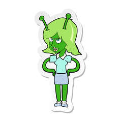 sticker of a cartoon alien woman