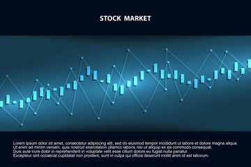 Stock market graph or forex trading chart for business and financial concepts, reports and investment on dark background . Vector illustration