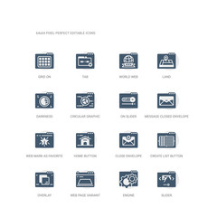 simple set of icons such as slider, engine, web page variant, overlay, create list button, close envelope, home button, web mark as favorite star, message closed envelope, on slider. related web