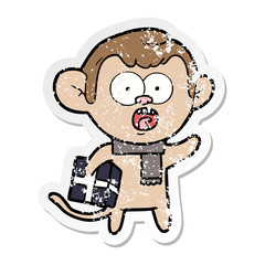 distressed sticker of a cartoon shocked monkey