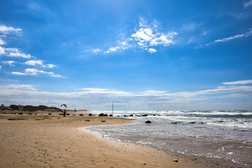 Fototapeta na wymiar Beach and sea. Holidays by the sea. Sunny day off at the seaside. 
