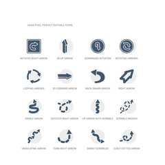 simple set of icons such as curly dotted arrow, swirly scribbled arrow, turn right arrow with broken line, undulating scribble broken line, up with scribble, rotated right with broken line, swirly