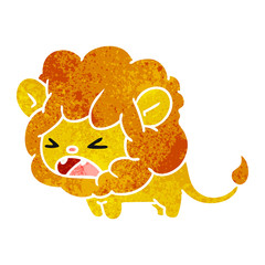 retro cartoon of cute kawaii roaring lion