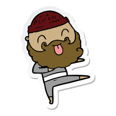 sticker of a man with beard sticking out tongue