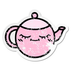 distressed sticker of a cute cartoon teapot