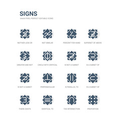 simple set of icons such as proportion, the intersection of, identical to, there exists, is a subset of, is parallel to, perpendicular, is not a subset, a subset not related signs icons collection.