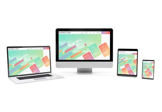 4 Screen Devices on White Background Mockup