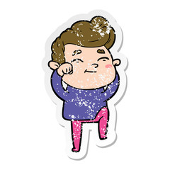 distressed sticker of a happy cartoon man