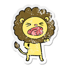 distressed sticker of a cartoon lion