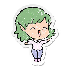 distressed sticker of a cartoon elf girl