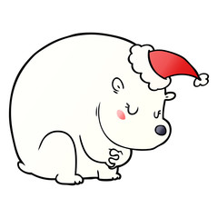 cute gradient cartoon of a polar bear wearing santa hat