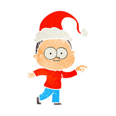 retro cartoon of a happy old woman wearing santa hat