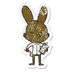 distressed sticker of a office bunny cartoon
