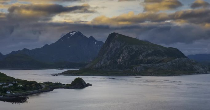 Timelapse of midnight sun over Napp and Offersoya, Lofoten