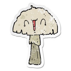 distressed sticker of a cartoon mushroom