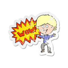 retro distressed sticker of a cartoon amazed man