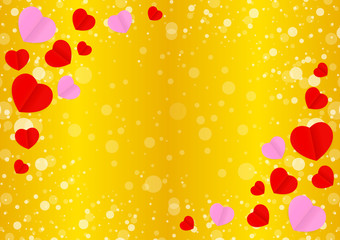 empty golden frame and red pink heart shape for template banner valentines gold background, many hearts shape on gold gradient soft for valentine backgrounds, image golden with heart-shape decoration