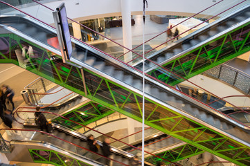 Escalators in Motion in a Mall in Warsaw, Poland During Christmas
