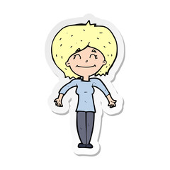 sticker of a cartoon woman shrugging shoulders