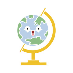 flat color retro cartoon globe of the world