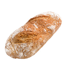 Round bread made of wheat and rye flour, isolated on white background