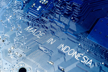 motherboard. There is an inscription made in Indonesia. macro photography there is toning