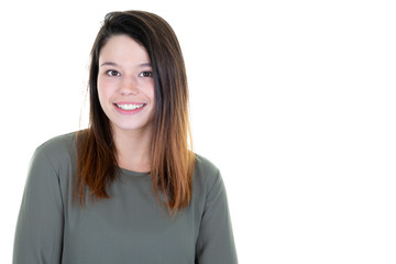 portrait of beautiful smile young woman on white background