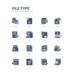 Fototapeta premium simple set of icons such as doc, pdf, py, csv, ppt, jpg, mp3, xls, zip, mkv. related file type icons collection. editable 64x64 pixel perfect.