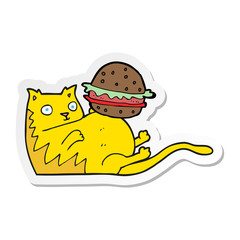 sticker of a cartoon fat cat with burger