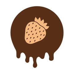 Strawberry in chocolate background flowing down. Vector illustration