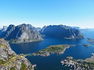 Lofoten village overview from the top of the hill
