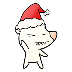 angry polar bear gradient cartoon of a wearing santa hat