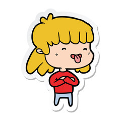 Obraz premium sticker of a cartoon girl sticking out tongue