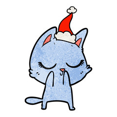 calm textured cartoon of a cat wearing santa hat