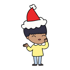 happy line drawing of a boy wearing santa hat