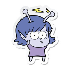 sticker of a cartoon alien girl